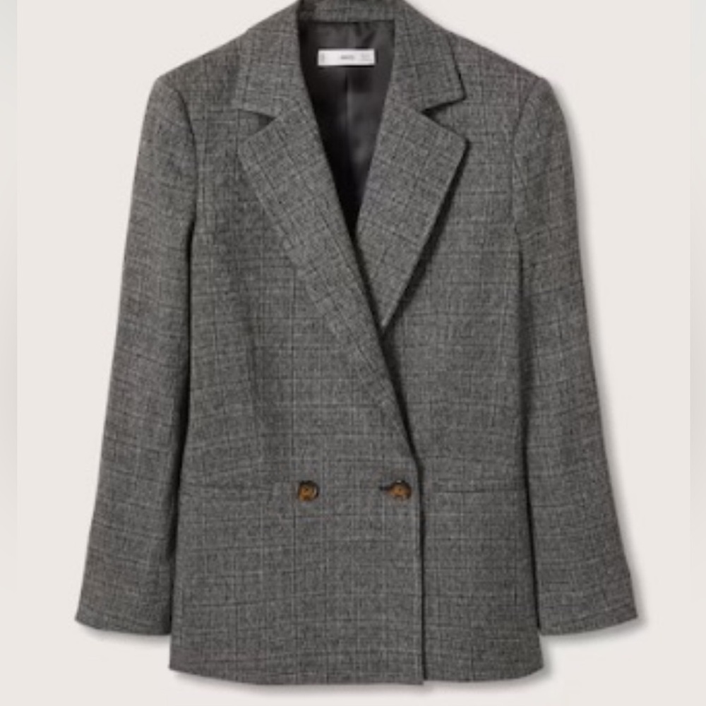 NWT Mango Checked Structured Charcoal Blazer